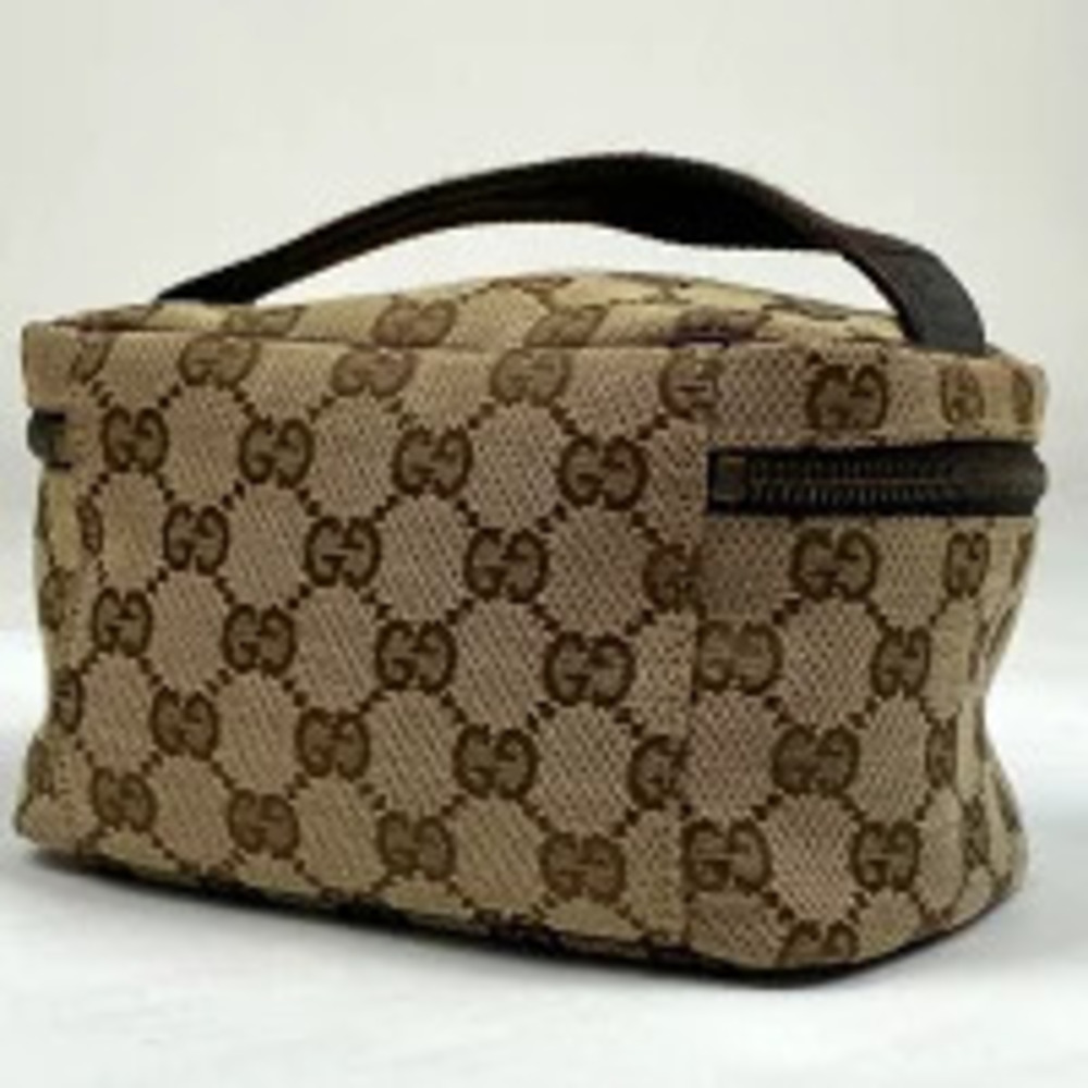 Gucci cosmetic brown makeup handbag canvas bag vanity Clutch GG